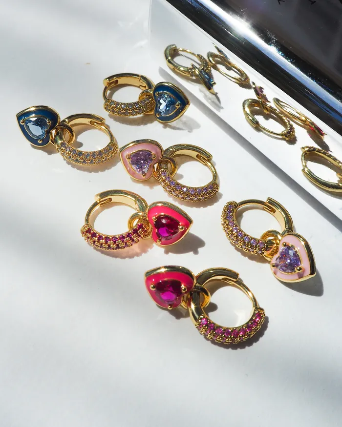 Necklaces Puffy Heart Huggies Hot Pink Gold Luv Aj