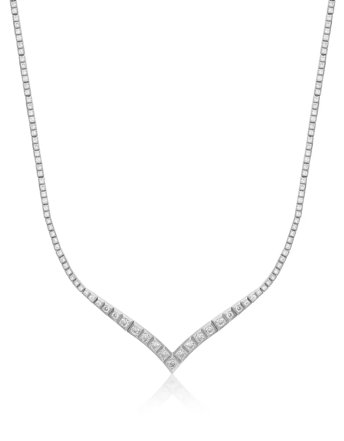 Necklaces Pyramid V Tennis Necklace Silver Luv Aj