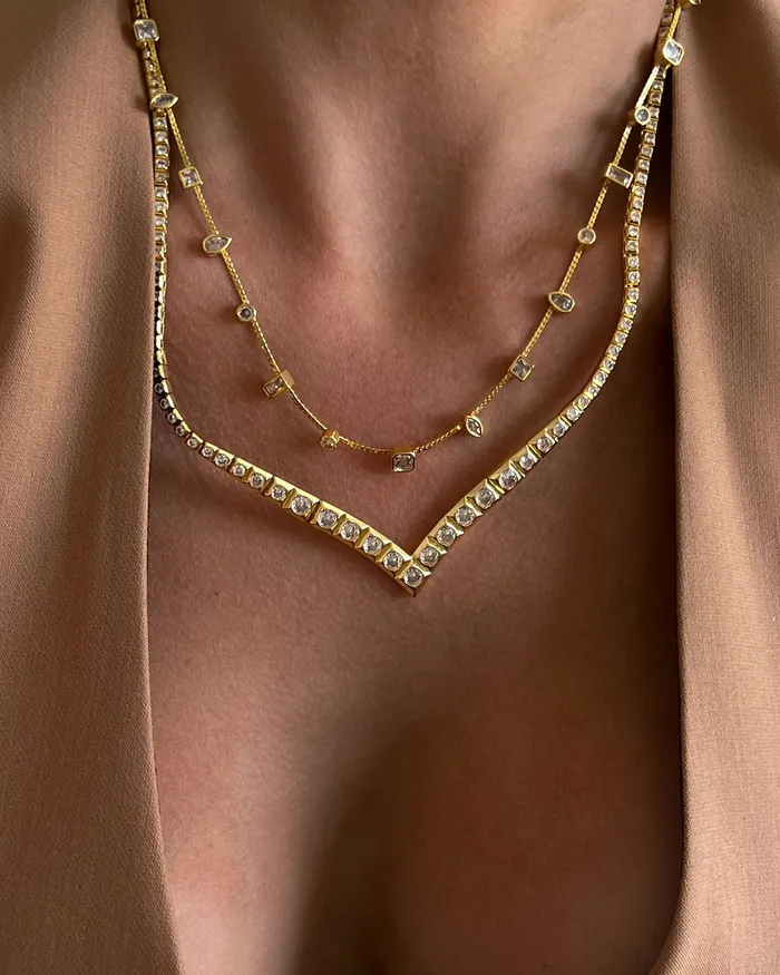 Necklaces Pyramid V Tennis Necklace Silver Luv Aj