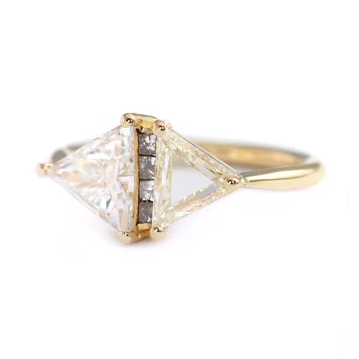 One Carat Trillion Cut Diamond Engagement Ring Fancy Yellow Rhombus Diamond Ring ARTEMER Rings