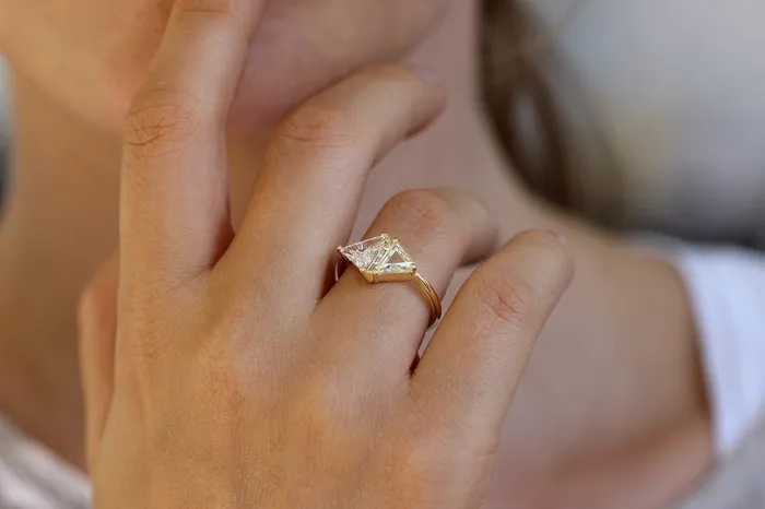 One Carat Trillion Cut Diamond Engagement Ring Fancy Yellow Rhombus Diamond Ring ARTEMER Rings