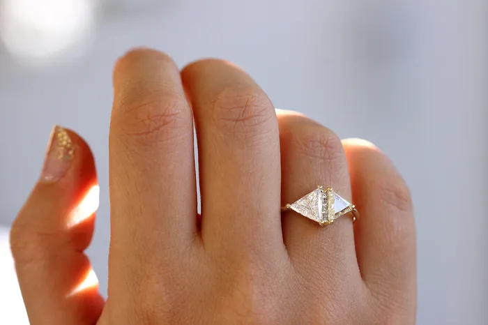 One Carat Trillion Cut Diamond Engagement Ring Fancy Yellow Rhombus Diamond Ring ARTEMER Rings