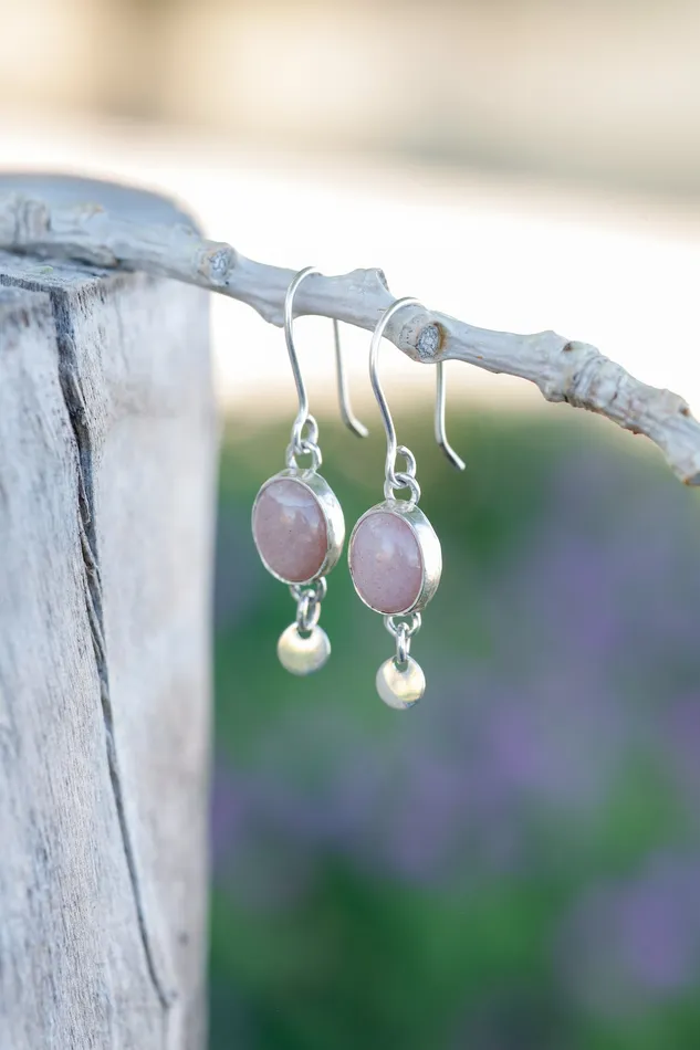 Peach Moonstone and Silver Disk Dangle Earrings Small N Simple Jewelry Earrings Peach Moonstone and Silver Disk Dangle Earrings Small N Simple Jewelry Earrings