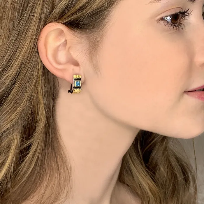Q Evon Earrings Black and Gold Gemstone Earrings Garnet