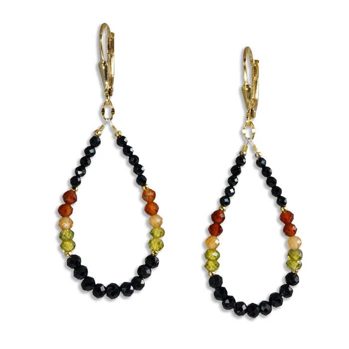 Q Evon Earrings Gold Leverback Earrings with Spinel Hessonite Zircon