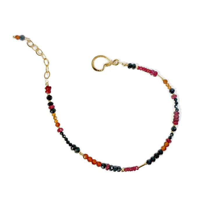 Q Evon Gold Gemstone Bracelet with Spinel Hessonite Ruby Bracelets