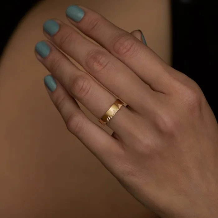 Rings ARTEMER Matte Gold Pyramid Engraved Full Eternity Wedding Band