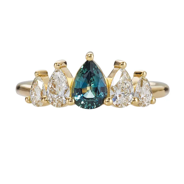 Rings ARTEMER Unique Engagement ring with a Pear Cut Teal Sapphire and Diamonds Rings ARTEMER Unique Engagement ring with a Pear Cut Teal Sapphire and Diamonds