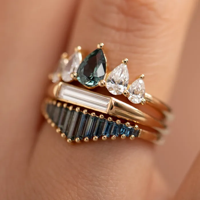 Rings ARTEMER Unique Engagement ring with a Pear Cut Teal Sapphire and Diamonds