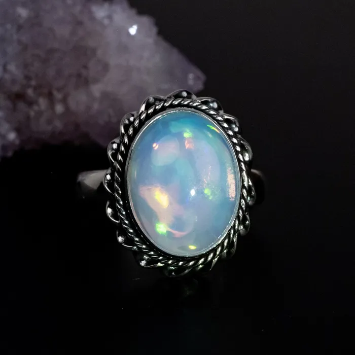 Rings InnerVision Crystals Ethiopian Opal Ring 16x12mm Size 10 925 Silver