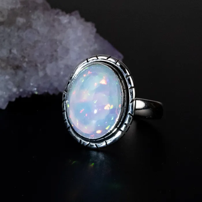 Rings InnerVision Crystals Ethiopian Opal Ring 16x12mm Size 9 925 Silver