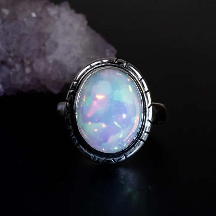 Rings InnerVision Crystals Ethiopian Opal Ring 16x12mm Size 9 925 Silver