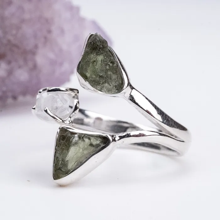 Rings InnerVision Crystals Moldavite Herkimer Diamond Ring Size 8 925 Silver