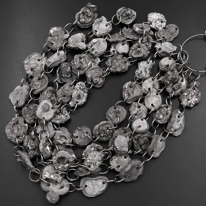 Rings Intrinsic Trading Metallic Silver Rose Chalcedony Druzy Galaxy Flower Drusy 2 Hole Drilled Beads Free Form Sparkling Raw Agate Druzy Geode Beads 155 Strand
