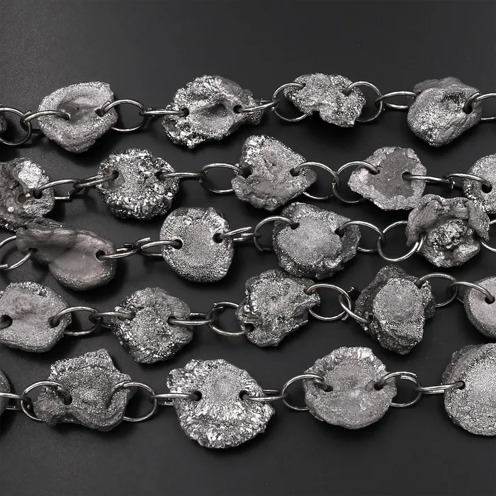 Rings Intrinsic Trading Metallic Silver Rose Chalcedony Druzy Galaxy Flower Drusy 2 Hole Drilled Beads Free Form Sparkling Raw Agate Druzy Geode Beads 155 Strand