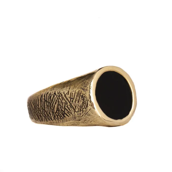 Rings JewelryLab ROUNDED BLACK ONYX STONE RING BRASS