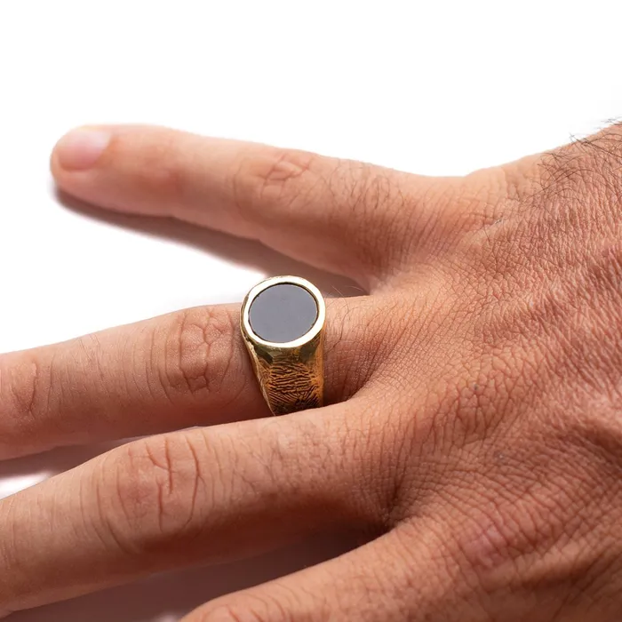 Rings JewelryLab ROUNDED BLACK ONYX STONE RING BRASS