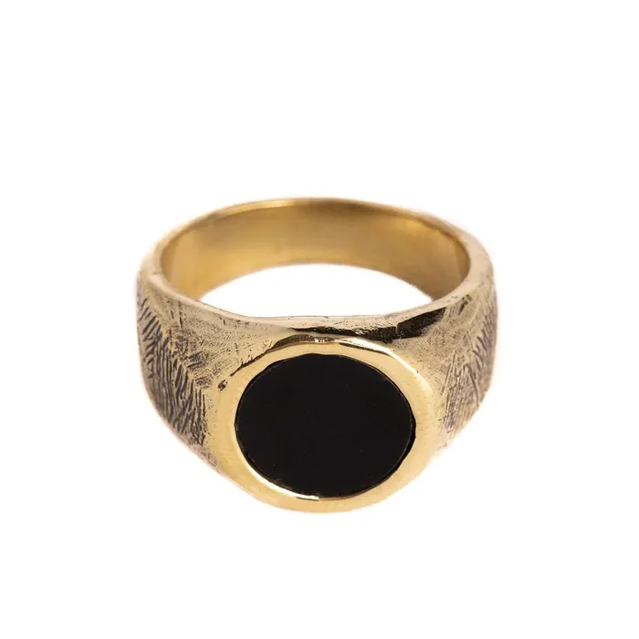 Rings JewelryLab ROUNDED BLACK ONYX STONE RING BRASS