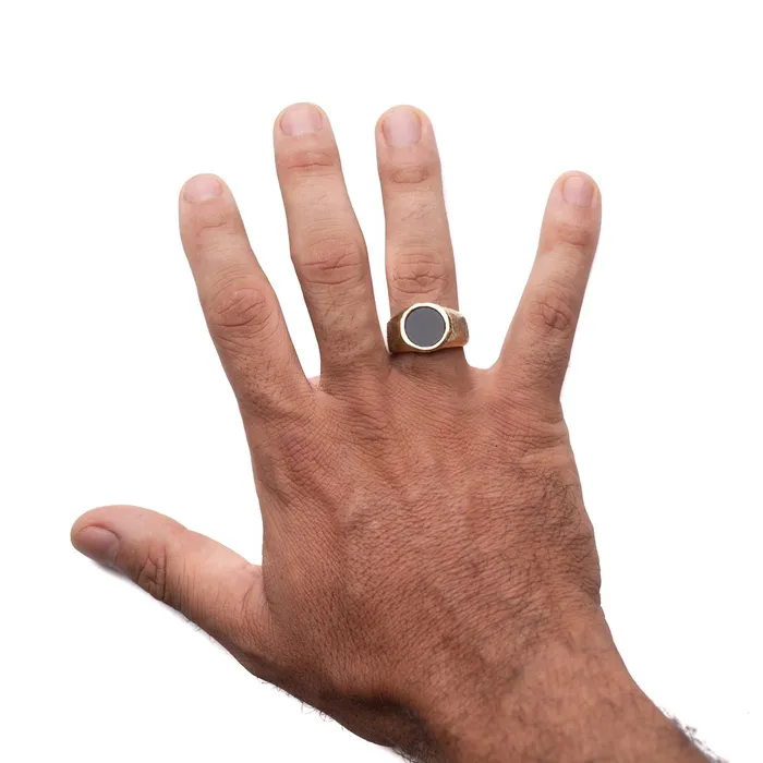 Rings JewelryLab ROUNDED BLACK ONYX STONE RING BRASS