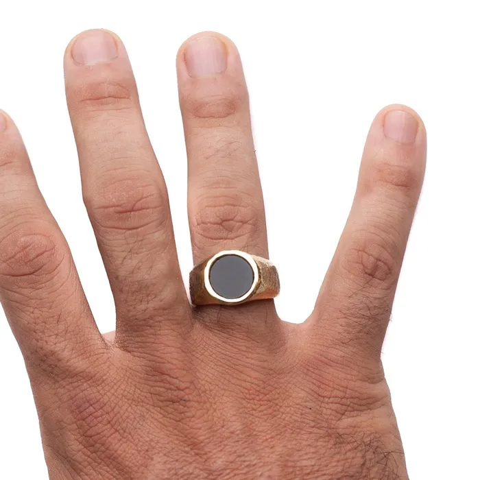 Rings JewelryLab ROUNDED BLACK ONYX STONE RING BRASS