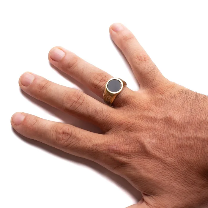 Rings JewelryLab ROUNDED BLACK ONYX STONE RING BRASS