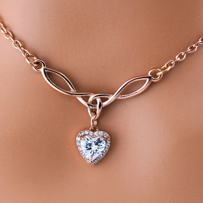 Rose Gold Celtic Collar with CZ Diamond Heart Captive Collars Necklaces