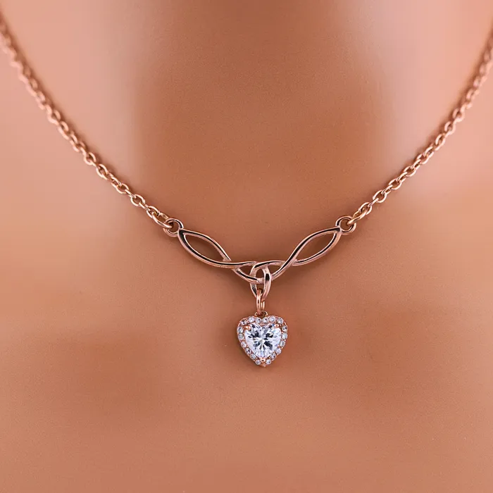 Rose Gold Celtic Collar with CZ Diamond Heart Captive Collars Necklaces