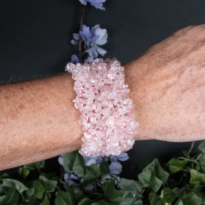 Rose Quartz Wide Chips Bracelet InnerVision Crystals Bracelets