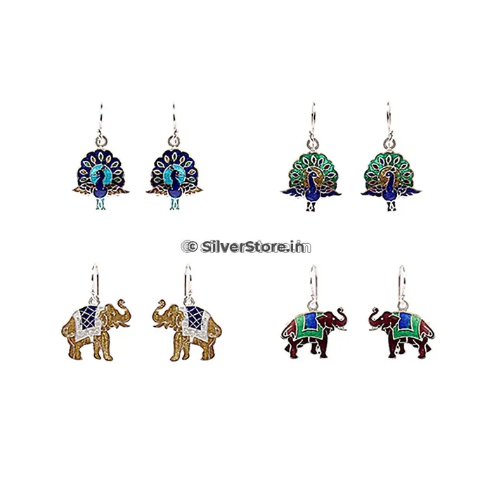 Silver Meenakari Earrings silversrorein Earrings