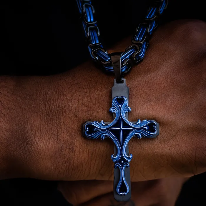 SpicyIce Necklaces Black BLUE Tribal Cross Necklace