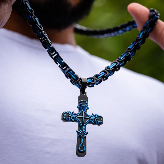 SpicyIce Necklaces Black BLUE Tribal Cross Necklace