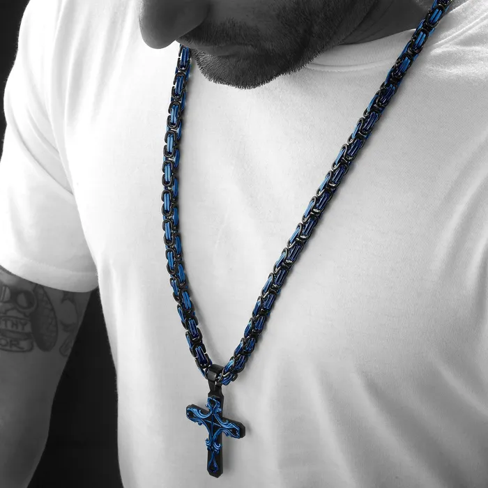 SpicyIce Necklaces Black BLUE Tribal Cross Necklace