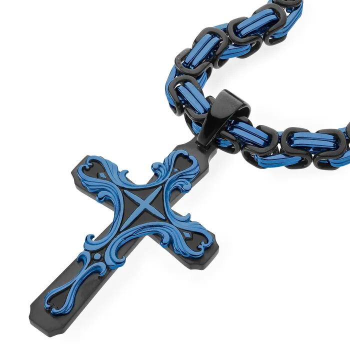 SpicyIce Necklaces Black BLUE Tribal Cross Necklace