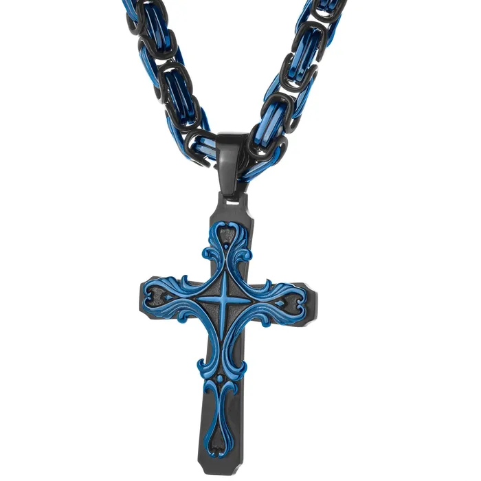 SpicyIce Necklaces Black BLUE Tribal Cross Necklace