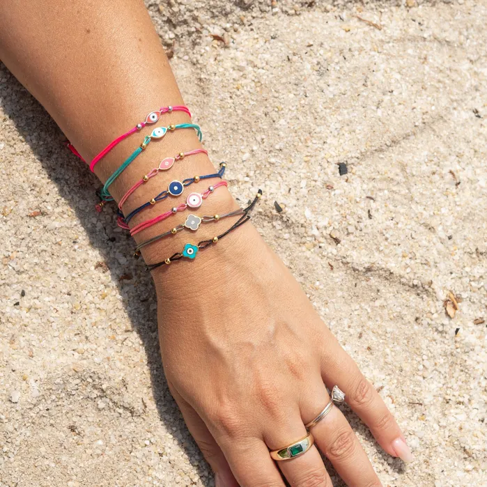 Suetables Bracelets Round Evil Eye Cord Bracelet